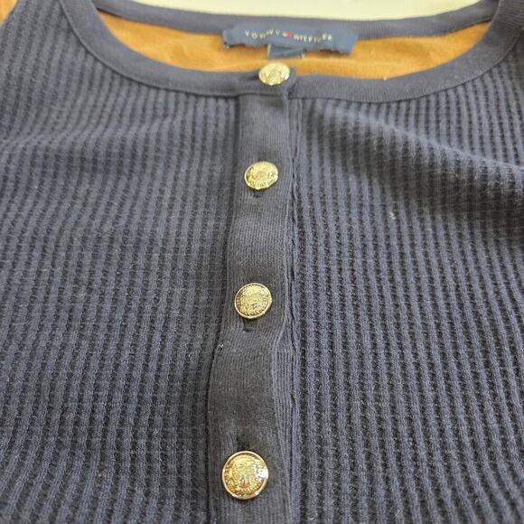 Tommy Hilfiger Large Faux Suede Yoke Henley Top Thermal Western - Picture 6 of 9